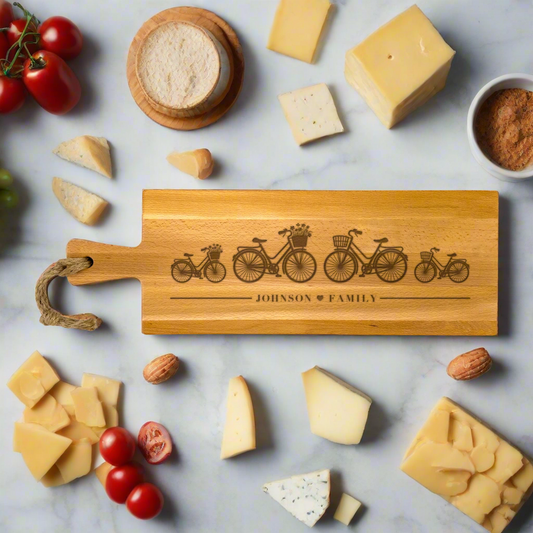 Bicycle Themed Personalized Cutting Board Family of 4