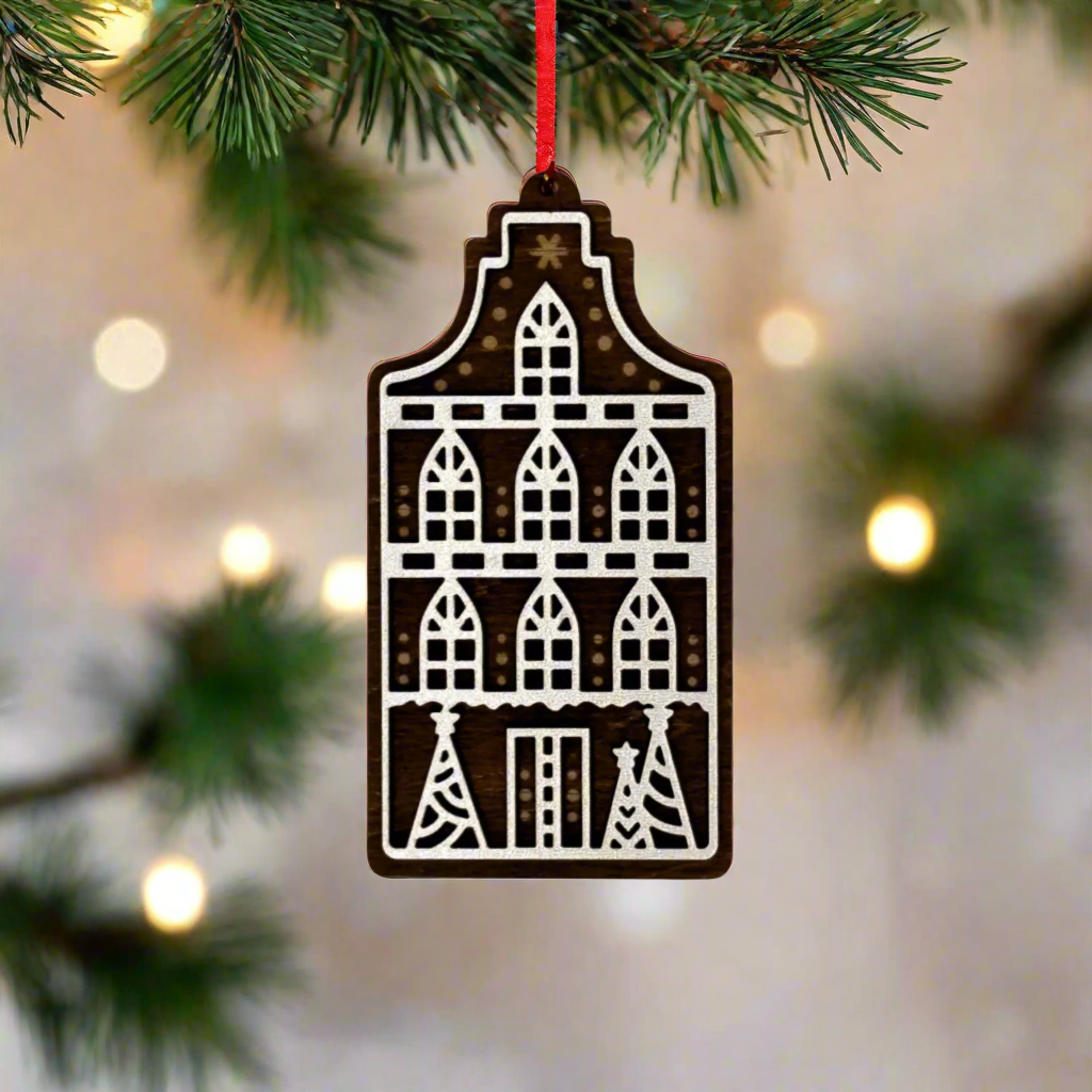 Gingerbread Amsterdam Canal House Wooden Ornaments