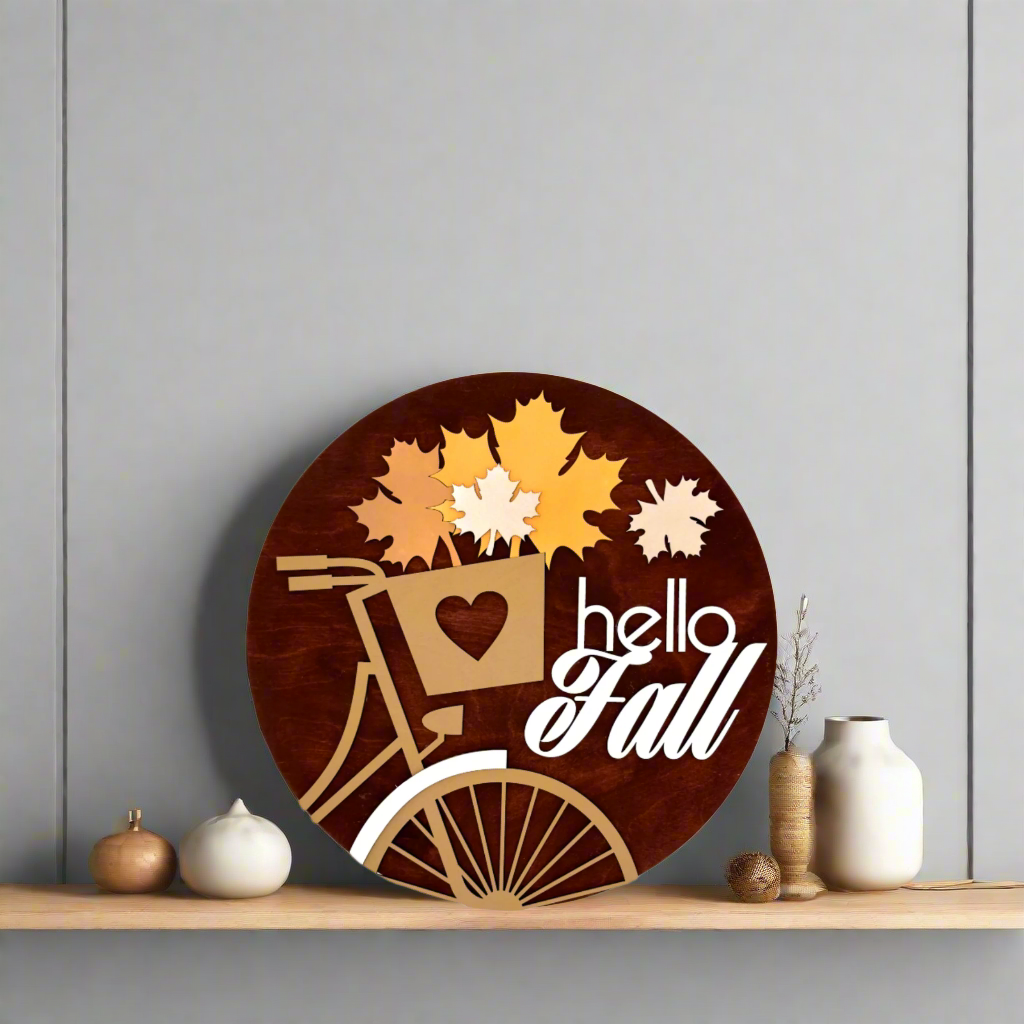 Hello Fall Bicycle Wooden 3D Sign