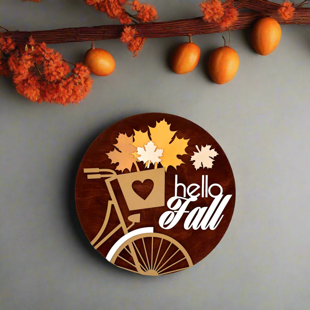 Hello Fall Bicycle Wooden 3D Sign