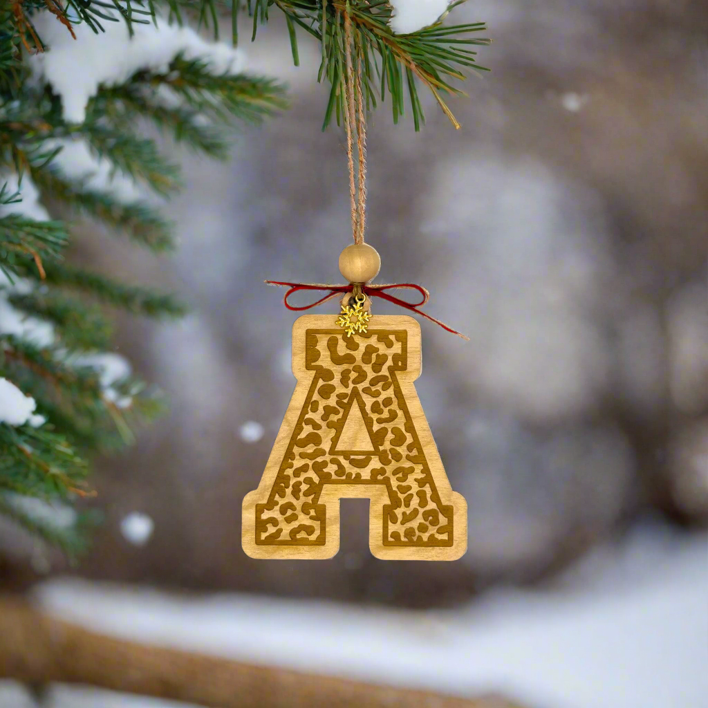 Personalized Leopard Initial Christmas Ornament