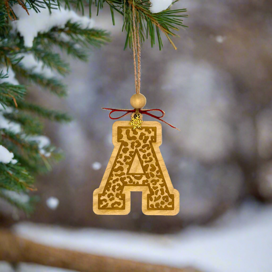 Personalized Leopard Initial Christmas Ornament