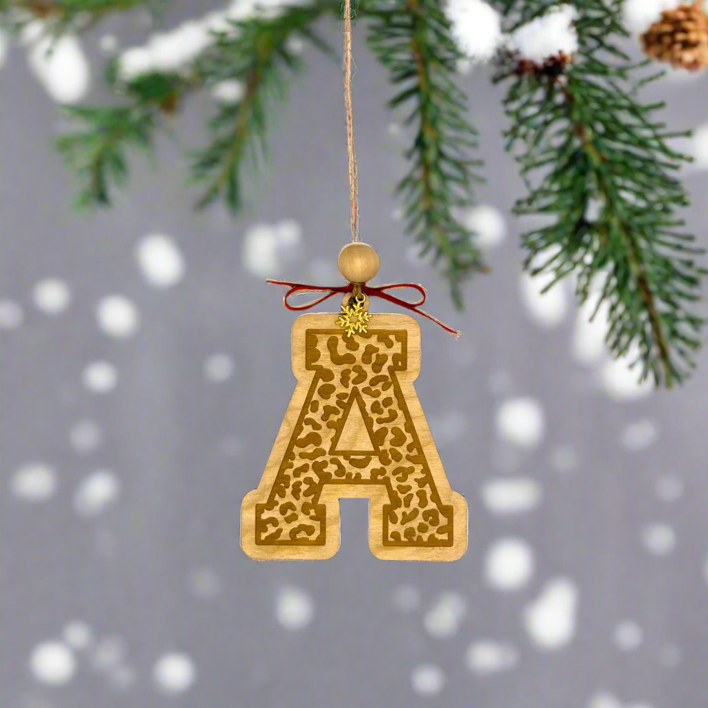 Personalized Leopard Initial Christmas Ornament