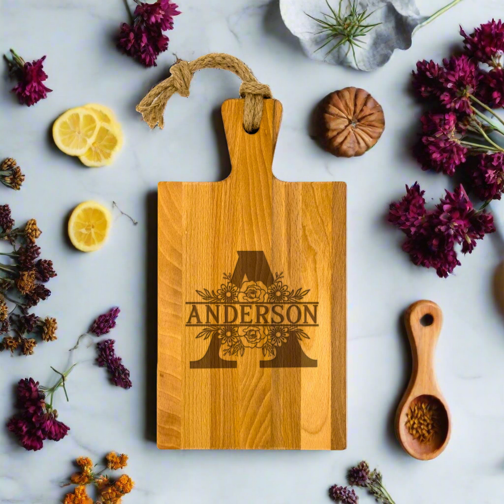 Personalized Monogram Cutting Board with Floral Design